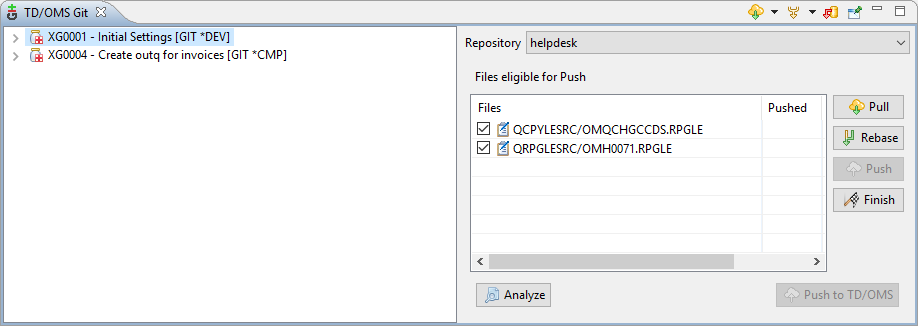 Remain Software's TD/OMS change-management software enhancement: Git Analysis and Synchronize View.